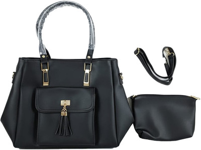 Bonica Black Tote Luxury Women 2-Piece Handbag Set, Vegan Leather, Large Tote with Shoulder Strap