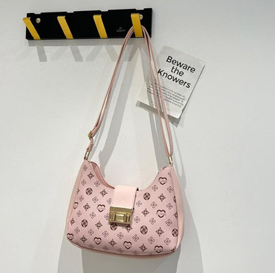 PAUL SONS Pink Sling Bag Ladies Shoulder Bag with Monogram Pattern, Metal Buckle Closure,Adjustable Strap