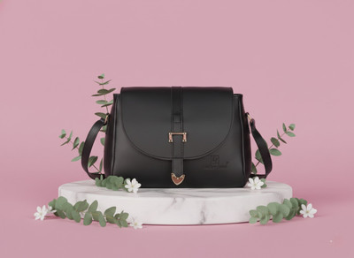 Leather Land Black Sling Bag Buckle IN