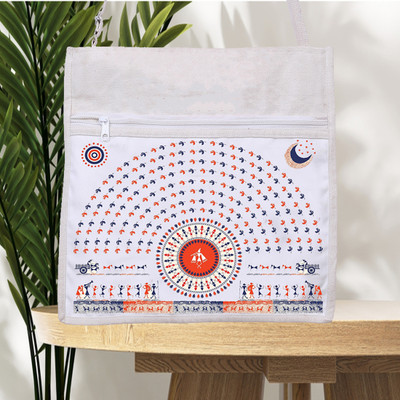 PrintingZone White Sling Bag Premium Stylish Fancy Canvas Cotton Sling Bag Cross Body 14x14 Inch