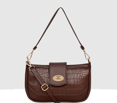 ESBEDA Brown Sling Bag Croco Embossed Slingbag