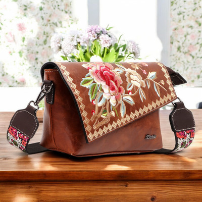 Exotic Premium Brown Sling Bag Floral Emboridery Premium shoulder sling bag