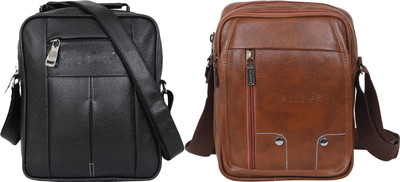 Blowzy Black, Tan Sling Bag Cross Body Travel Office Business Messenger One Side Men & Women Sling Bag(Pack of 2)