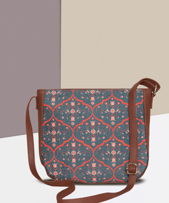 ZOUK Blue Sling Bag Sheesh Mahal Jaali Motif U Shaped Sling Bag