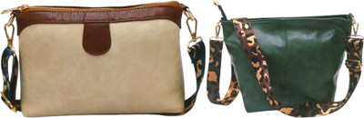 Dakota Beige, Green Sling Bag Stylish Crossbody Bag with Dark Blue Belt For Girls & Women(Pack of 2)