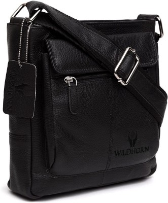 WILDHORN Black Sling Bag Leather Bag for Men