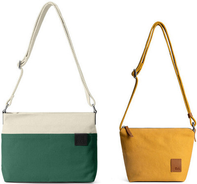 DailyObjects Green Sling Bag Caddy Crossbody Bag & Sunday Crossbody Bag Combo | Cotton Canvas | Zip Closure