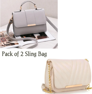 Cleto Grey, Beige Sling Bag HAMZA2FITTING_CMGY_13(Pack of 2)