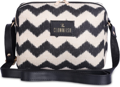The CLOWNFISH Black Sling Bag Alfreda Series Sling & Faux Leather Shoulder Crossbody Bag (Black-Wave Design)