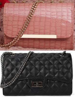 Bag ward Pink, Black Sling Bag Stylish Fancy Unique Design Sling Bag For Women's/Girls(Pack of 2)