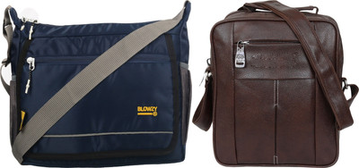 Blowzy Brown, Blue Sling Bag Cross Body Travel Office Business Messenger One Side Men & Women Sling Bag(Pack of 2)