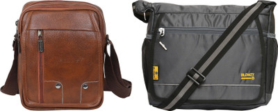 Blowzy Tan, Grey Sling Bag Cross Body Travel Office Business Messenger One Side Men & Women Sling Bag(Pack of 2)