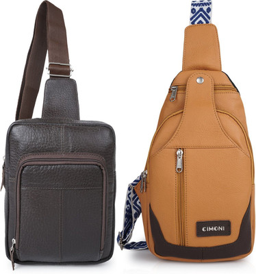 CIMONI Yellow, Brown Shoulder Bag Classy Unique Design Classy Trendy Travel Chest Choulder Unisex Crossbody Bag(Pack of 2)