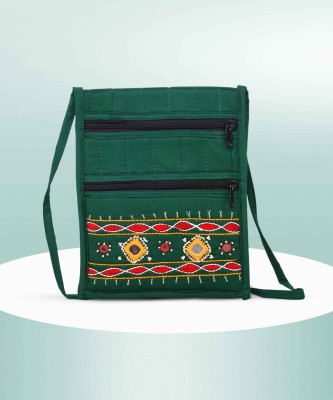 Leather Land Green Sling Bag Traditional BANJARA WORK in Green Sling