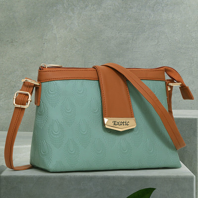 Exotic Tan, Green Sling Bag Embossed SlingBag