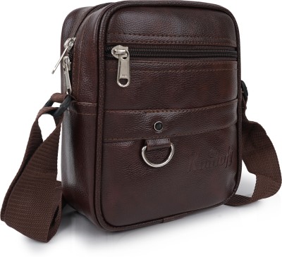 Romofy Brown Sling Bag Classy Synthetic Leather Sling Crossbody Travel Office Side Shoulder Bag for Men