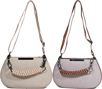 Despacito Beige, Silver Sling Bag Elegant sling bag(Pack of 2)