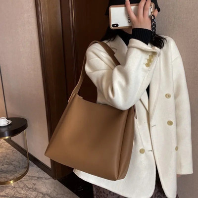 AL Amazing Brown Tote Women Tote Bag Faux Leather Handbags Casual Ladies Shoulder Bags for Shopping|