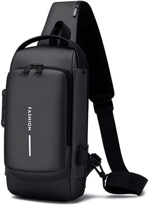 ELECTRO WOLF Black Sling Bag Waterproof AntiTheft Polyester Slim Leisure Travel Crossbody/Chest/Shoulder Bag