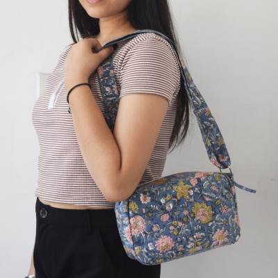 HVE Blue Sling Bag Blue Block Print Sling Bag