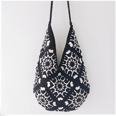 ZORA CRAFT Black, White Shoulder Bag Black & White shoulder Bag for Women, Crochet Handmade Bag, Bag for Women