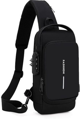 LOGGIN Black Sling Bag Waterproof Polyester Slim Unisex Crossbody Sling Bag Chest Backpack Men's