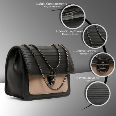 ClassiCove Black, Brown Hand-held Bag Premium Multi-Compartment Shoulder Bag with Golden Hardware & Chain Strap