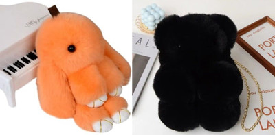 Nappmall Black, Orange Sling Bag Cute Panda Soft Fur Sling Bag for Kids & Girls(Pack of 2)