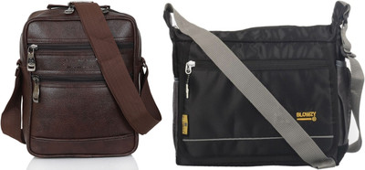 Blowzy Brown, Black Sling Bag Cross Body Travel Office Business Messenger One Side Men & Women Sling Bag(Pack of 2)