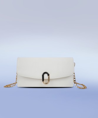 Kinky White Sling Bag Elegant Unique Design Shoulder Crossbody Gold Chain Strap Slingbag For Women