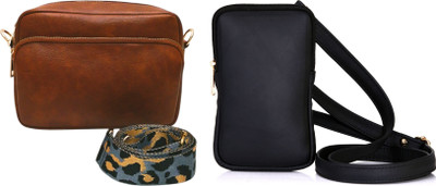 Dakota Black, Brown Sling Bag Genuine Leather Universal Mobile Pouch – Stylish & Protective Case(Pack of 2)