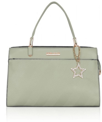 ABSECOM Green Hand-held Bag Faux Leather Textured Adjustable Long Belt Handbag