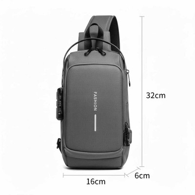 TechStride Grey Sling Bag Anti-Theft USB Charging Sling Bag – 5L Waterproof Cross bag