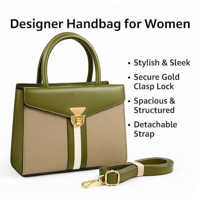 NIMISH Green Tote Designer Handbag for Women Olive Green & Beige Structured Shoulder Bag