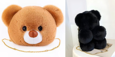 Nappmall Brown, Brown Shoulder Bag Cute Teddy Bear Faux Fur side bags Crossbody Plush Purse Chain Shoulder handbags(Pack of 2)