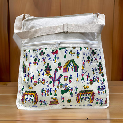 Printwala Multicolor Shoulder Bag Durable Warli Art Canvas Bag | Women's Trendy Messenger Style