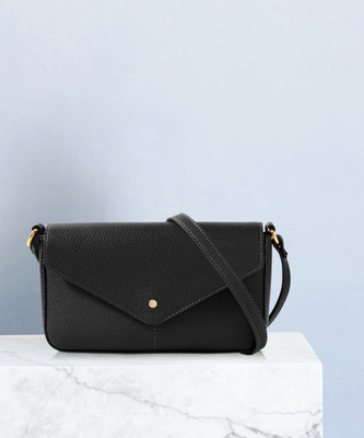 ACCESSORIZE LONDON Black Sling Bag Women's Faux Leather Black Envelope Charm Sling Bag