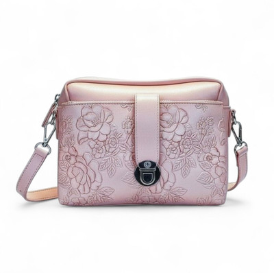 Faisalhub Pink Sling Bag Women's Floral Embossed Crossbody Bag – Elegant Sling Purse with Adjustable