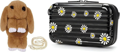 Nappmall Black, Gold Sling Bag Suitcase Style Hard Shell Sling & Box Bag Trendy Handbag Multipurpose Organizer(Pack of 2)