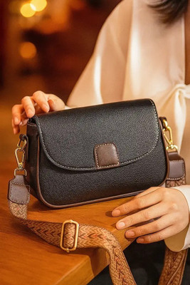 EVOLIC Black Sling Bag black Women Sling Bag women's Wide strap sling bag Girls Shoulder bag