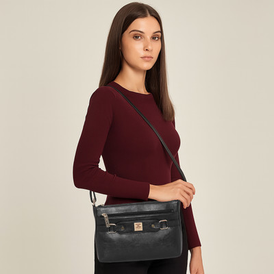 ESBEDA Black Sling Bag Classic Structured Buckle Sling
