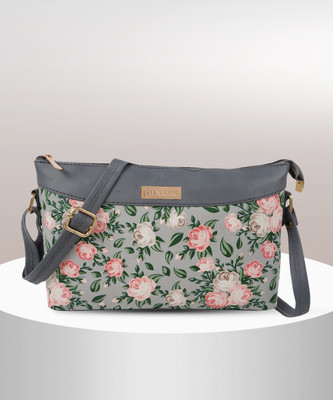 DIXON Grey Sling Bag Stylish Floral Printed Daytrip Satchel Shoulder Crossbody Slingbag For Women