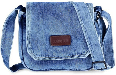 king and queen store Blue Sling Bag Denim Sling Bag for Women, Multipocket Crossbody, Blue Jeans