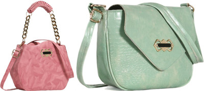 Zaxcer Pink, Green Sling Bag Beautiful Sling Bags for women and girls(Pack of 2)