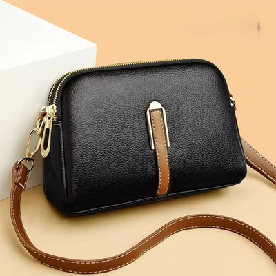 VENITY Black Sling Bag The LuxeGrain Adjustable Sling - Premium PU Leather with Dual Zipper Compartment