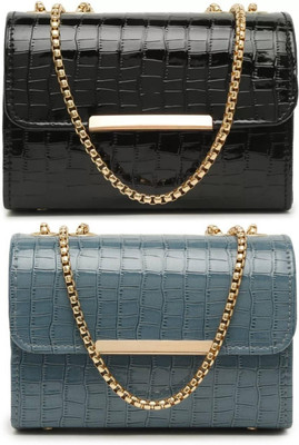 KRIFTY Black, Blue Sling Bag Stylish Fancy Unique Design Sling Bag For Women's/Girls(Pack of 2)
