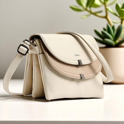 Exotic Beige Sling Bag Dual-Tone with Dual Flaps – A Unique and Stylish Design Bag