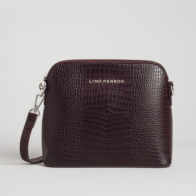 LINO PERROS Brown Sling Bag LWSL00505CROCOBROWN