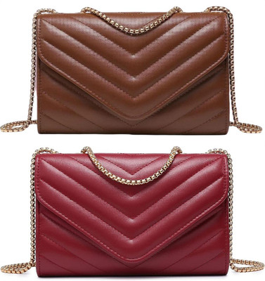 Bag ward Brown, Maroon Sling Bag Stylish Fancy Unique Design Sling Bag For Women's/Girls(Pack of 2)