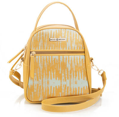 house of common Yellow Shoulder Bag Printed Vegan Leather and Coated Duck canvas Fabric Sling Handbag, Bag For Women